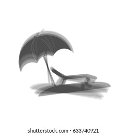 Tropical resort beach. Sunbed Chair sign. Vector. Gray icon shaked at white background.