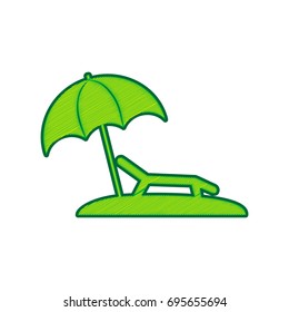 Tropical resort beach. Sunbed Chair sign. Vector. Lemon scribble icon on white background. Isolated