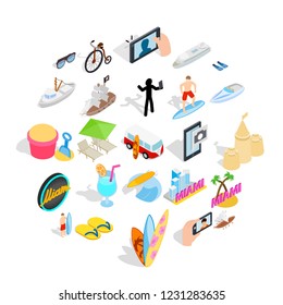 Tropical resort icons set. Isometric set of 25 tropical resort vector icons for web isolated on white background