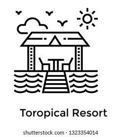 Tropical resort line icon vector 
