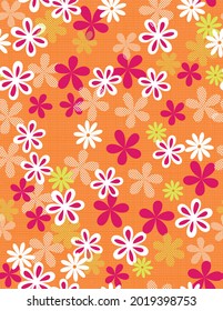 Tropical, retro, orange.. so cute! This vector pattern repeats blossoms seamlessly in a warm and trendy color pallet. 