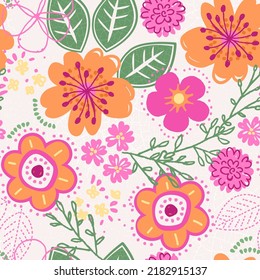 Tropical, retro, orange. so cute. This vector pattern repeats blossoms seamlessly in a warm and trendy color pallet. 