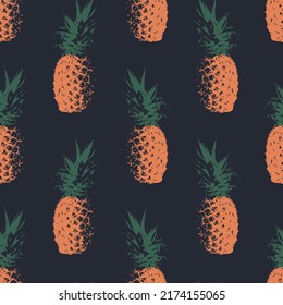 Tropical retro pineapple seamless pattern background