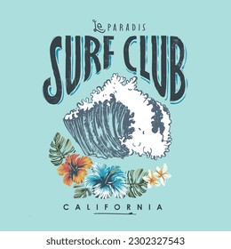 tropical retro vintage big waves beach art, summer vibes hand draw, Vintage retro summer beach slogan with beach illustration, Hawaii, Aloha surf typography for t-shirt print , beach vector print,