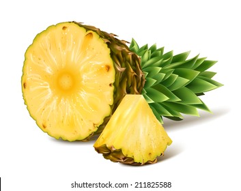 Tropical ripe fresh pineapples. Vector illustration.