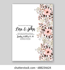 Tropical rose, poppy floral wedding invitation vector card