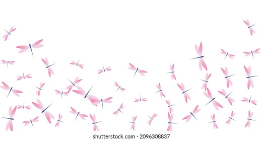 Tropical rosy pink dragonfly cartoon vector wallpaper. Summer pretty insects. Fancy dragonfly cartoon girly background. Delicate wings damselflies graphic design. Tropical beings