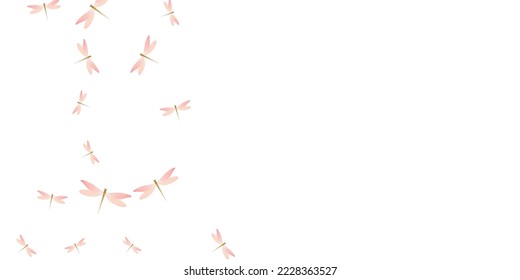 Tropical rosy pink dragonfly flat vector illustration. Summer cute insects. Wild dragonfly flat baby wallpaper. Delicate wings damselflies graphic design. Garden beings