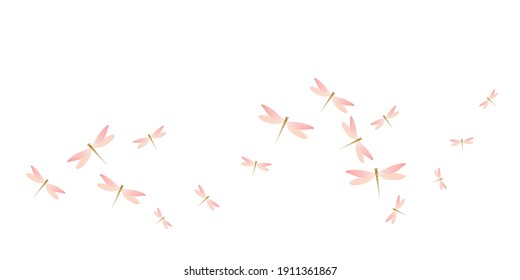 Tropical rosy pink dragonfly isolated vector Valentine's Day wallpaper. Summer vivid insects. Fancy dragonfly isolated dreamy illustration. Delicate wings damselflies patten. Tropical creatures