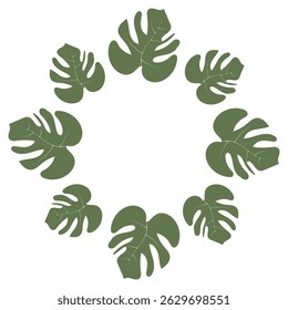 Tropical round border with exotic leaves and jungle elements. Ideal for invitations, covers, banners, and greeting cards. Vector tropical illustration