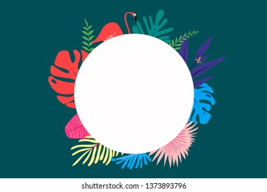 Tropical round frame green background vector