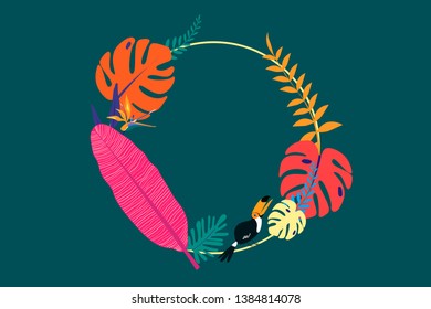 Tropical round frame green background vector