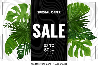 Tropical sale banner , sidewide sale promotion for email list or social media announcement, clearance coupon. EPS 10