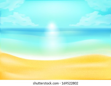 tropical sand beach and sea or ocean background, vector concept for rest