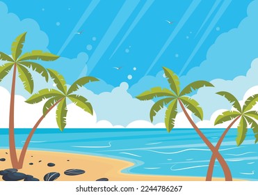 Tropischer Sandstrand mit Palmen. Sommersaison.