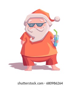 Tropical Santa. Christmas greeting card, background, poster. Vector illustration.