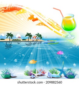 Tropical scene with cocktail and text place