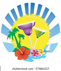 tropical scene with drink palm and boat