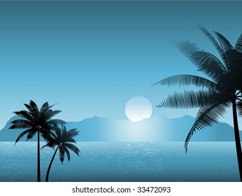 Escena tropical por la noche