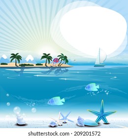 Tropical scene with underwater life and text place