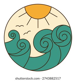 tropical scenery vector illustration with ocean waves and sunshine