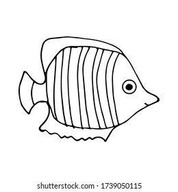 Tropical sea fish coral reef. Fish line art vector. Vector illustration
