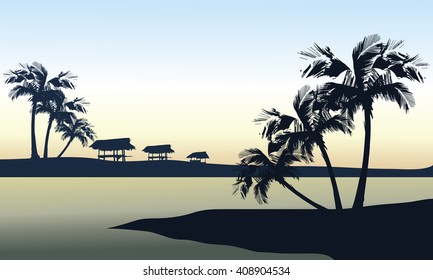 Tropical sea and gazebo landscape a beautiful