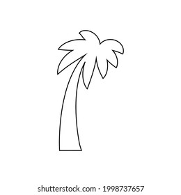 Tropical sea island with plants, palm trees, black silhouettes isolated on white background