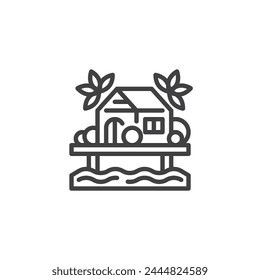 Tropical sea resort line icon. linear style sign for mobile concept and web design. Beach resort complex outline vector icon. Symbol, logo illustration. Vector graphics