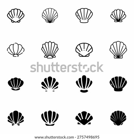 Tropical Sea Shell Icon Set minimal Ocean Marine Collection
