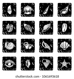 Tropical sea shell icons set vector grunge isolated on white background 