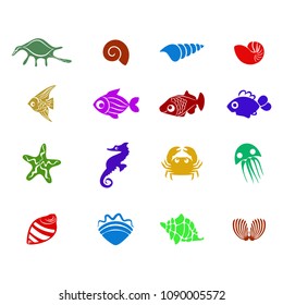 Tropical sea shell icons set vector  on white background