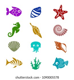 Tropical sea shell icons set vector  on white background