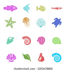 Tropical sea shell icons set vector  on white background