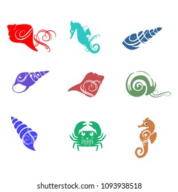 Tropical sea shell icons set vector  on white background