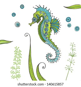 Tropical Seahorse background - in vector