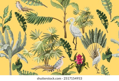 Tropical Seamless Background, Tropical Leafe for wall Mural, Wedding Celebration, Holud Program.