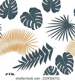 Tropical seamless background palm leaves. Natural beauty.