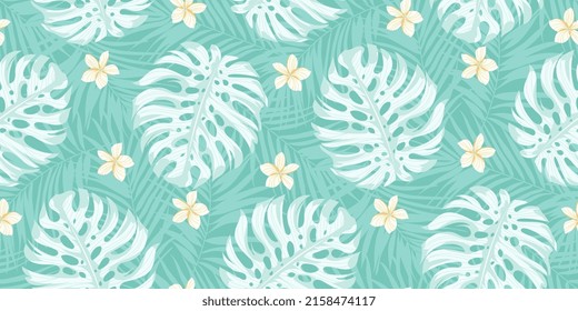 Tropical seamless background with simple flowers