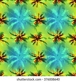 Tropical seamless background -  sunset on palm beach, can be used for printing on fabric