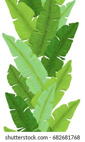 Tropical Seamless Border Of Bright Green Banana Leaves