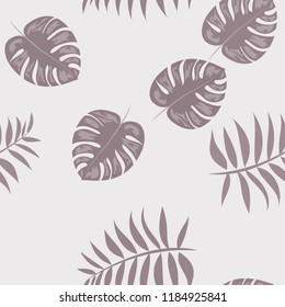 Tropical seamless ethnic pattern with exotic leaves. Hawaiian floral design. Summer background for cards, invitations, apartments, wallpapers. Vector illustration.