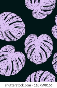 Tropical seamless ethnic pattern with exotic leaves. Hawaiian floral design. Summer background for cards, invitations, apartments, wallpapers. Vector illustration.