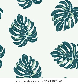 Tropical seamless ethnic pattern with exotic leaves. Hawaiian floral design. Summer background for cards, invitations, apartments, wallpapers. Vector illustration.