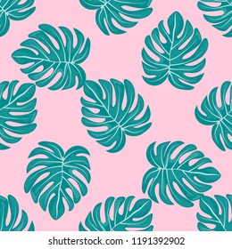 Tropical seamless ethnic pattern with exotic leaves. Hawaiian floral design. Summer background for cards, invitations, apartments, wallpapers. Vector illustration.
