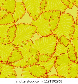 Tropical seamless ethnic pattern with exotic leaves. Hawaiian floral design. Summer background for cards, invitations, apartments, wallpapers. Vector illustration.