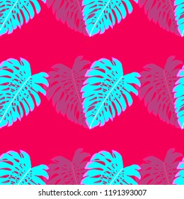 Tropical seamless ethnic pattern with exotic leaves. Hawaiian floral design. Summer background for cards, invitations, apartments, wallpapers. Vector illustration.