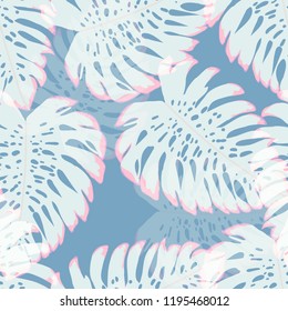 Tropical seamless ethnic pattern with exotic leaves. Hawaiian floral design. Summer background for cards, invitations, apartments, wallpapers. Vector illustration.