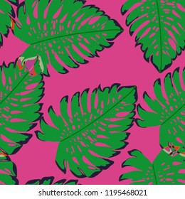 Tropical seamless ethnic pattern with exotic leaves. Hawaiian floral design. Summer background for cards, invitations, apartments, wallpapers. Vector illustration.