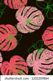 Tropical seamless ethnic pattern with exotic leaves. Hawaiian floral design. Summer background for cards, invitations, apartments, wallpapers. Vector illustration.